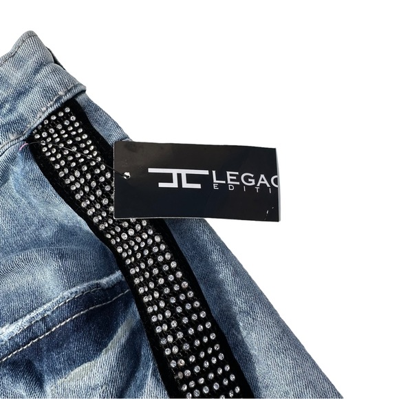 Jordan Craig Legacy Edition Men Light Wash Jean Shorts Sz 48x12 Ripped Bling NWT - Picture 4 of 13